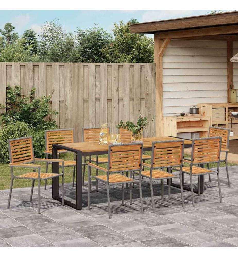 vidaXL Garten Essgruppe 9 pcs Grau und Braun Poly-Rattan