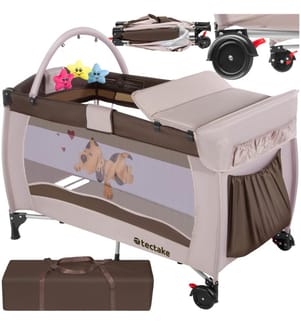 Lettino da viaggio con fasciatoio e borsa per trasporto 132 x 75 x 104 cm - marrone