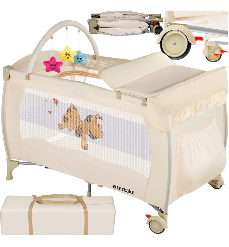 Lettino da viaggio con fasciatoio e borsa per trasporto 132 x 75 x 104 cm - beige