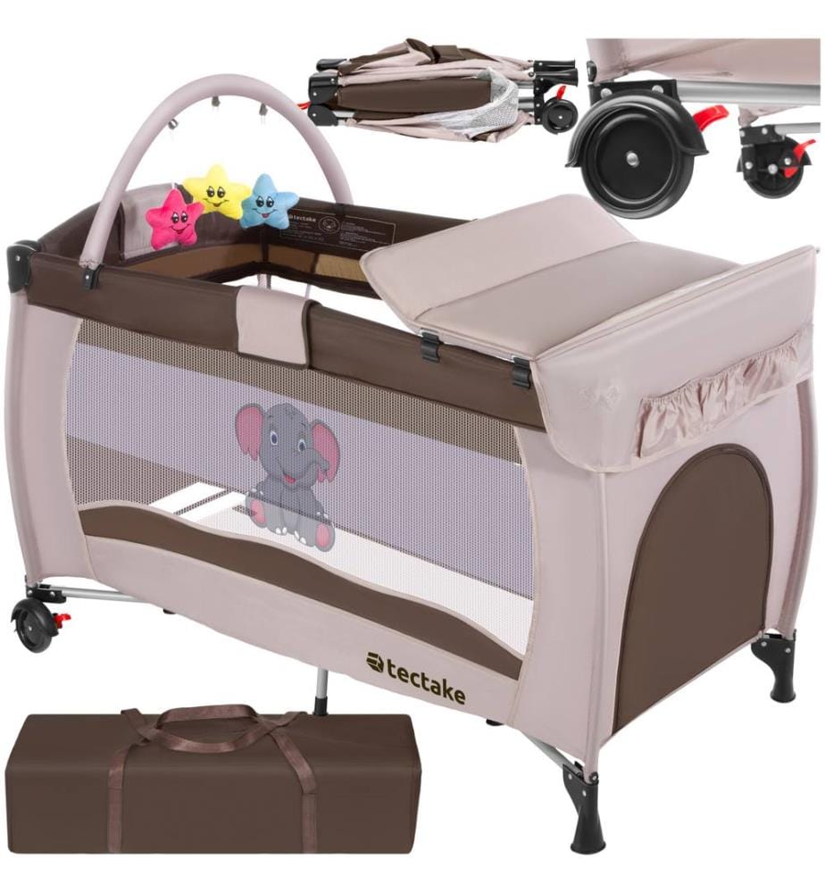 Lettino da viaggio Dodo 132x75x104 cm con fasciatoio e borsa per trasporto - marrone