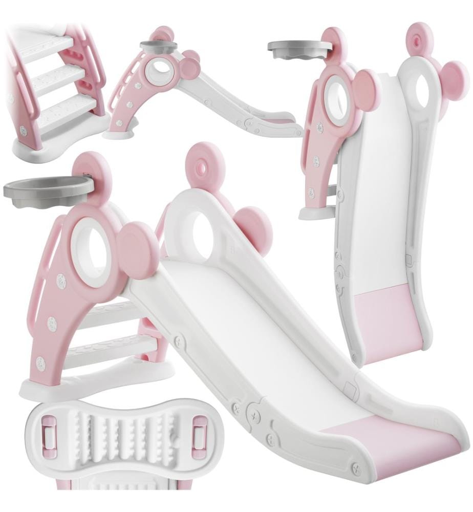 Scivolo per bambini Joy, con canestro da basket, pieghevole - rosa fucsia