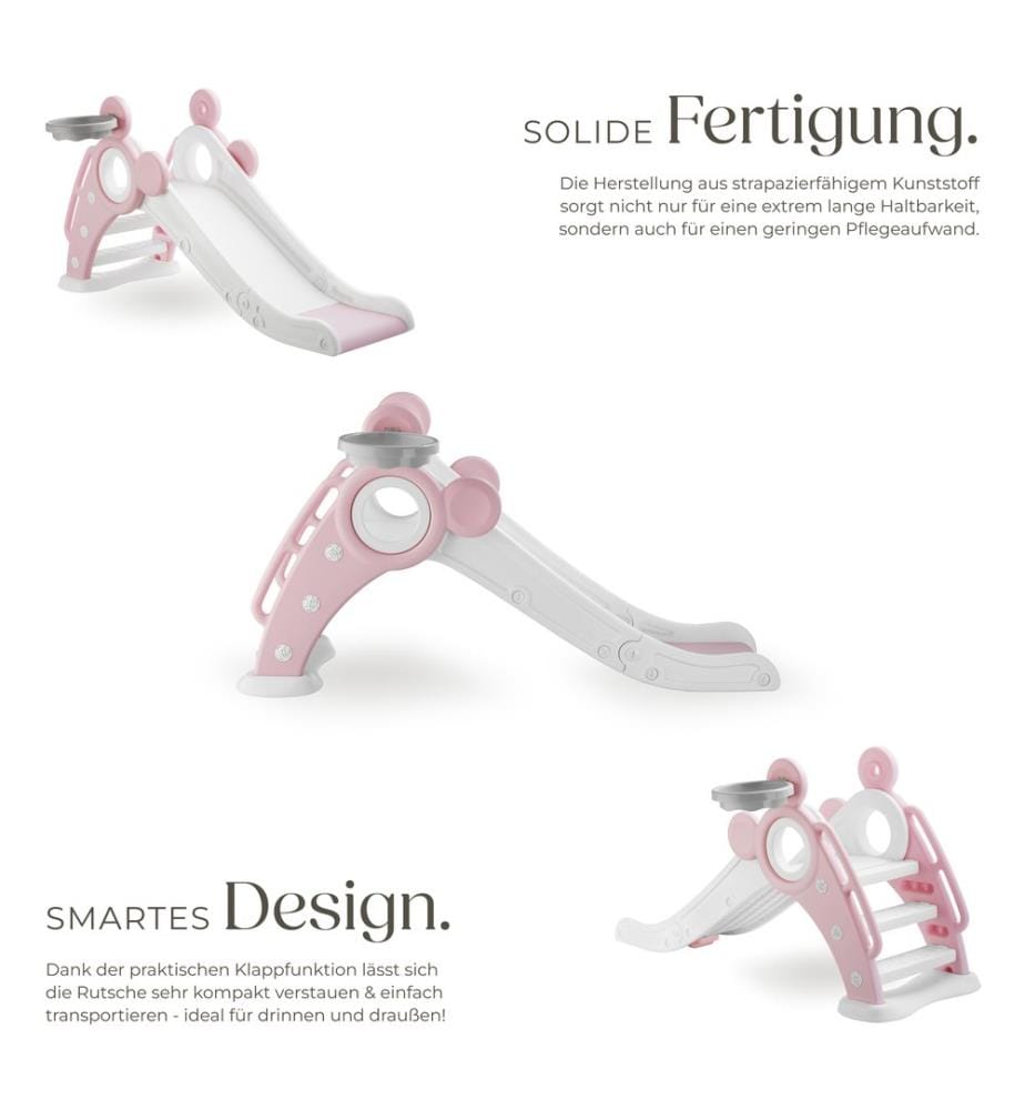 Scivolo per bambini Joy, con canestro da basket, pieghevole - rosa fucsia