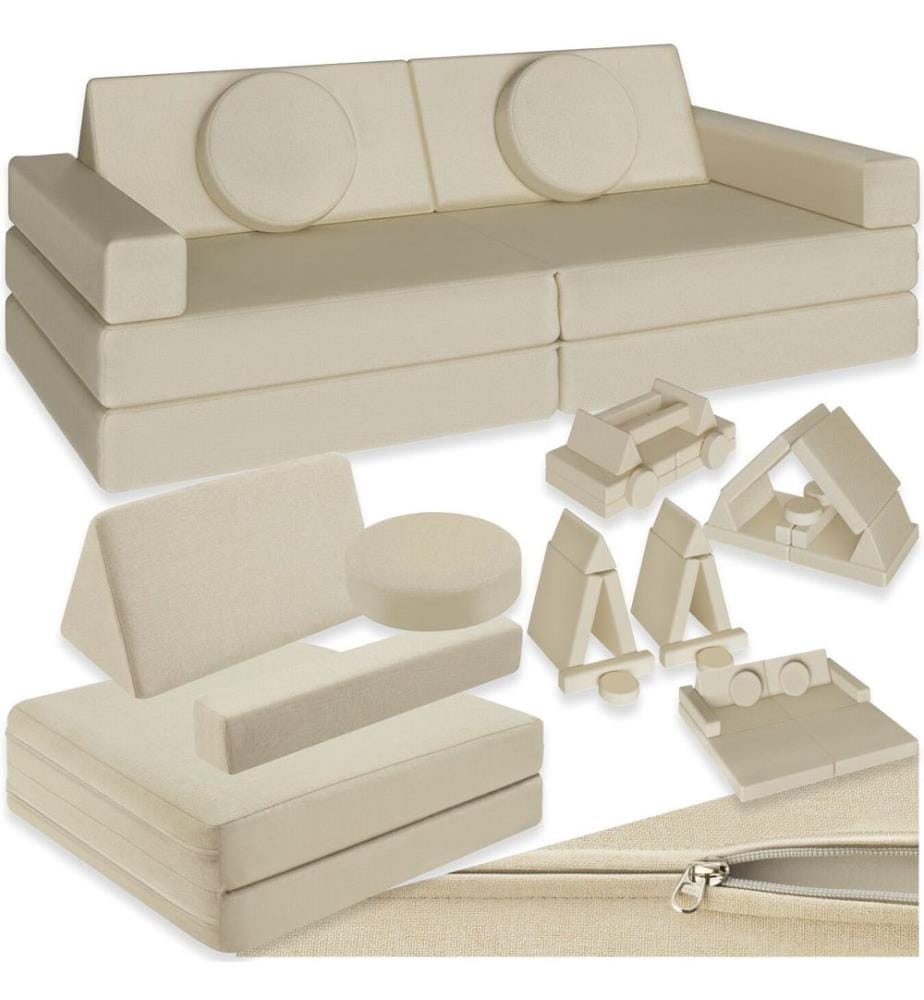Divano da gioco Lilly, 8 pezzi, con funzione letto - 120 cm, beige