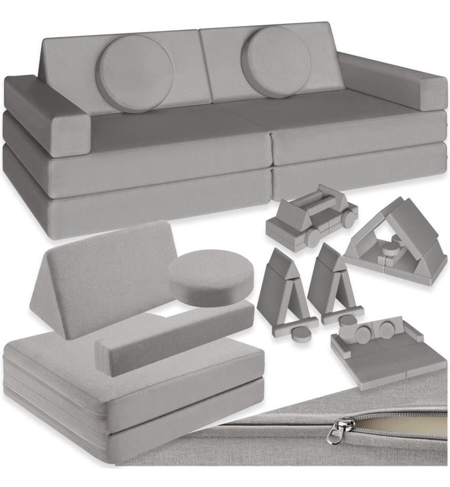 Divano da gioco Lilly, 8 pezzi, con funzione letto - 120 cm, grigio