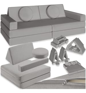 Divano da gioco Lilly, 8 pezzi, con funzione letto - 160 cm, grigio