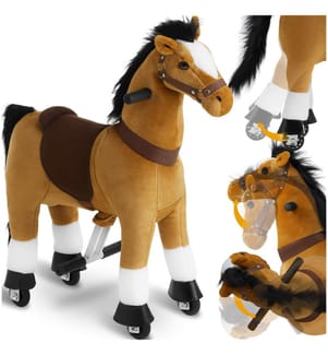 Cavallino a dondolo su rotelle, peluche, design realistico - 29 x 76 x 85 cm