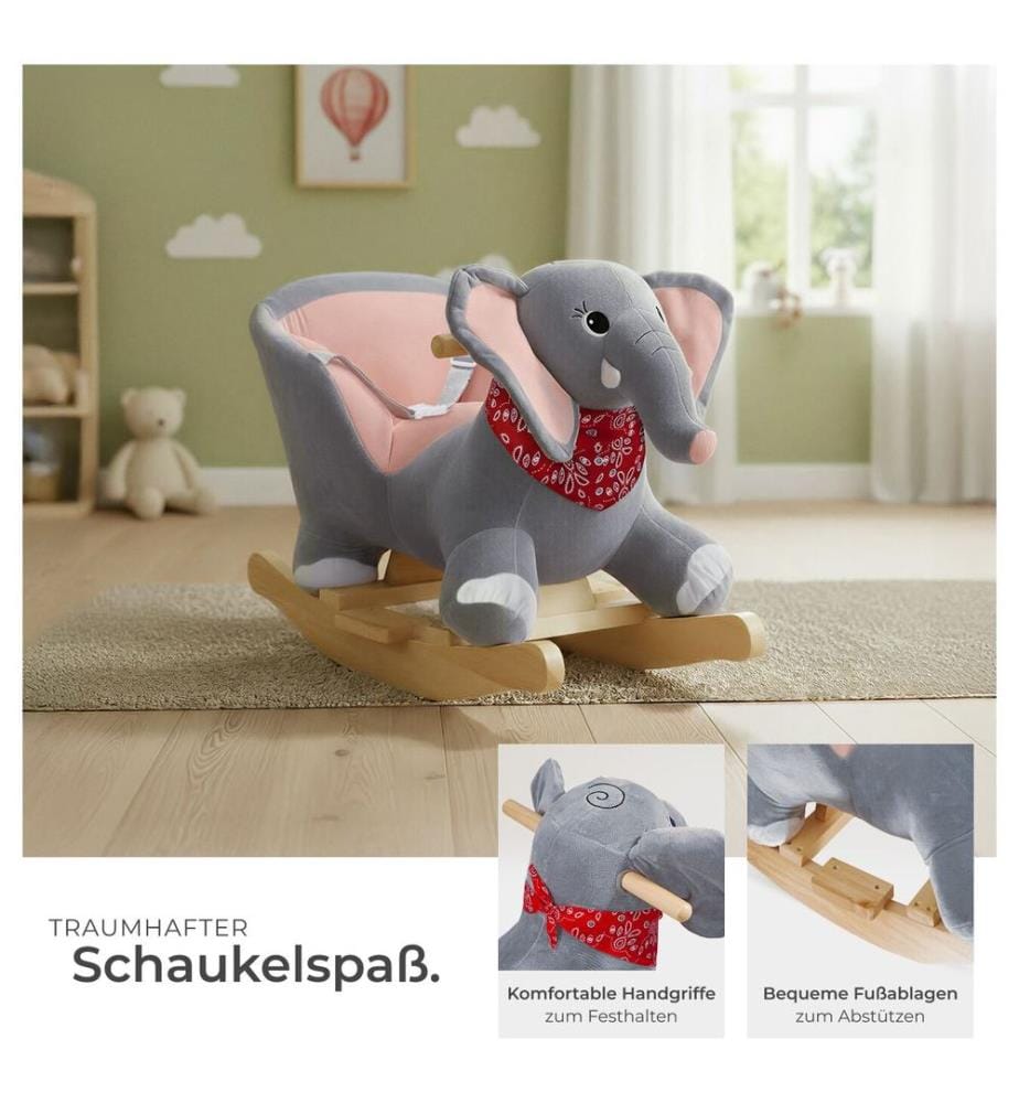 Éléphant à bascule en peluche à partir de 12 mois - gris