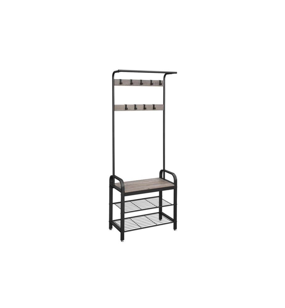 VASAGLE - Garderobe mit Schuhablage 183 cm, Grau/Schwarz
