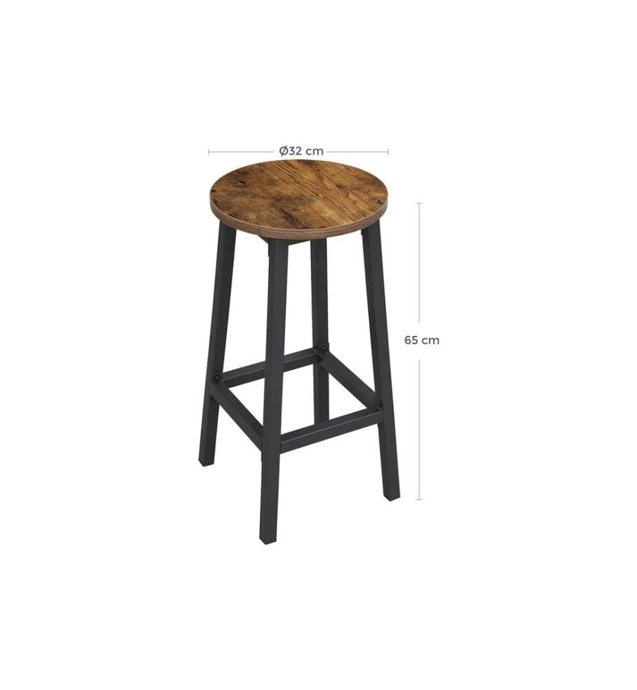 VASAGLE - Barhocker rund, 2er Set 32 x 65 cm, Braun/Schwarz