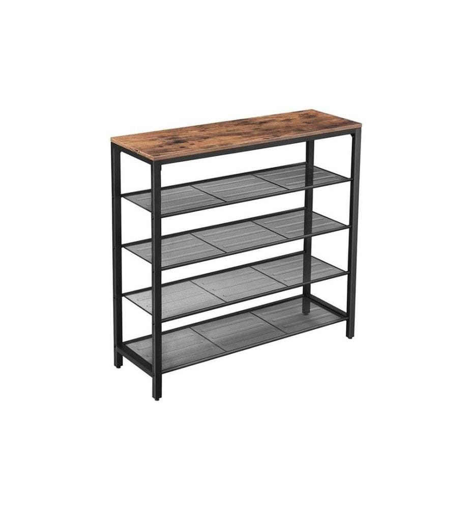 VASAGLE - Schuhregal mit 4 Ablagen 100 x 92.5 cm, Braun/Schwarz
