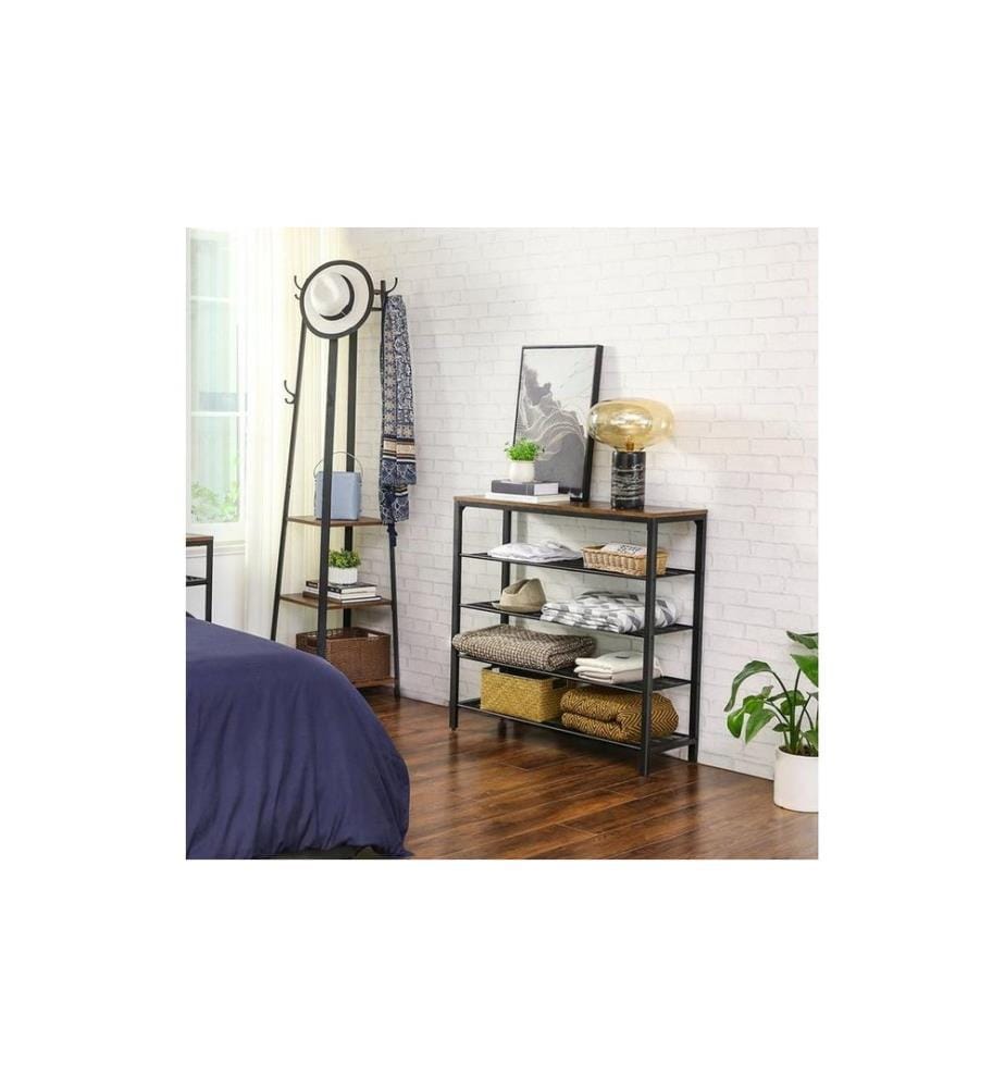 VASAGLE - Schuhregal mit 4 Ablagen 100 x 92.5 cm, Braun/Schwarz