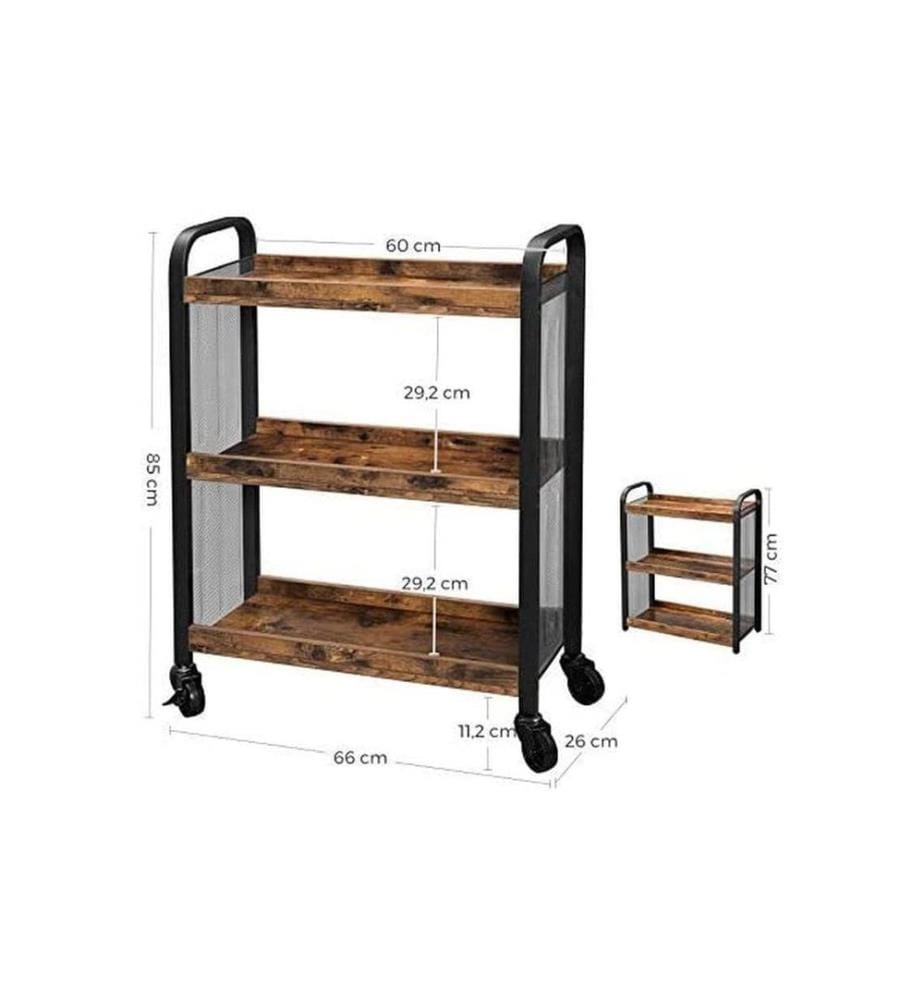 VASAGLE - Bartrolley mit Rollen 66 x 85 cm, Braun/Schwarz