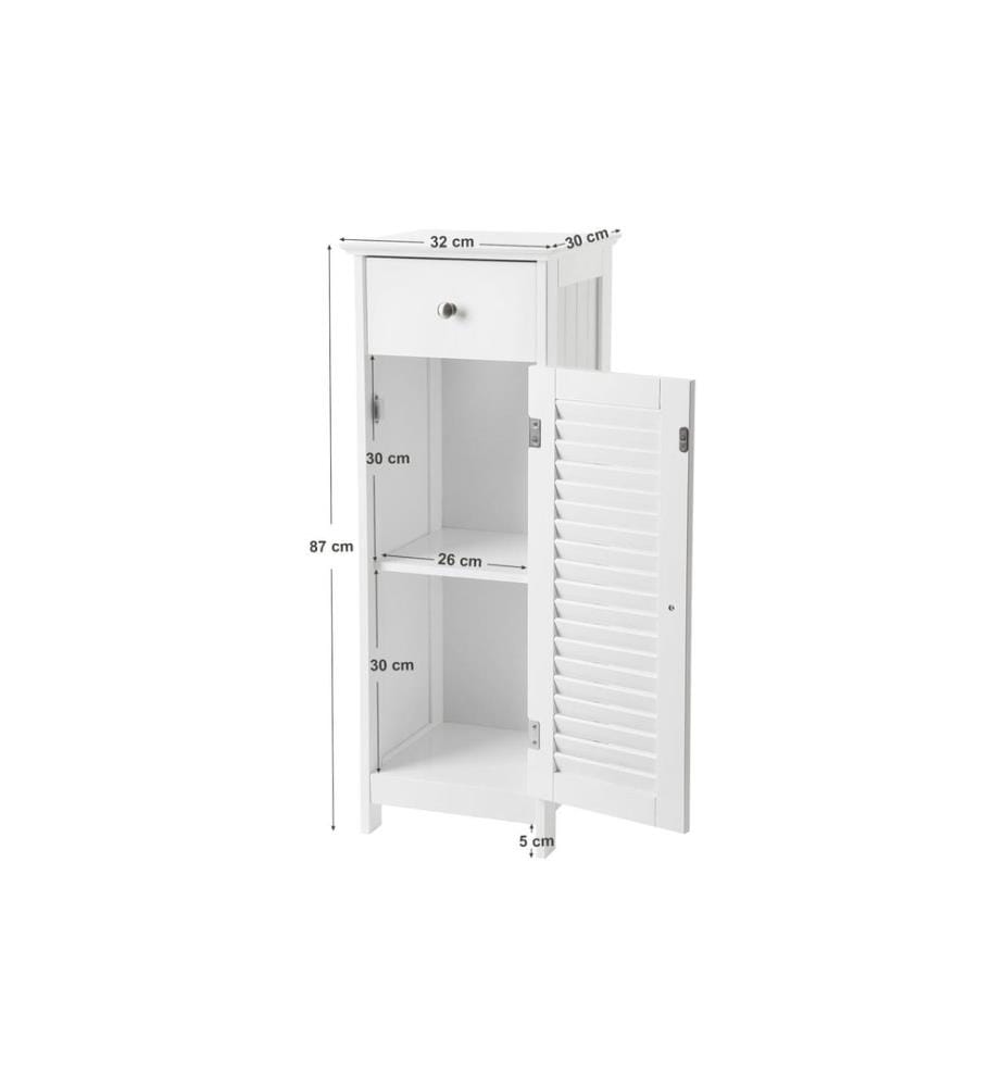 VASAGLE - Badezimmerregal mit Tür 32 x 87 cm, Weiss