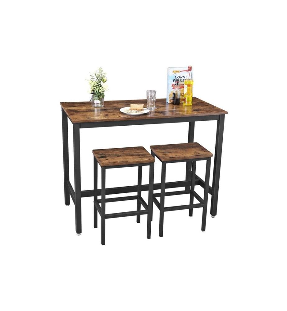 VASAGLE - Table de bar avec 2 tabourets 40/120 x 65 cm/90 cm, Brun/Noir