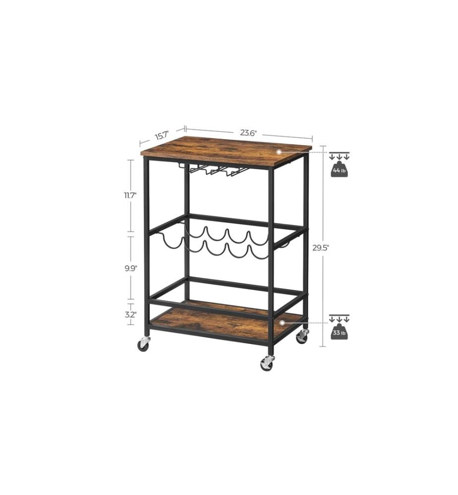 VASAGLE - Bartrolley mit Flaschenhalterung 60 x 75 cm, Braun