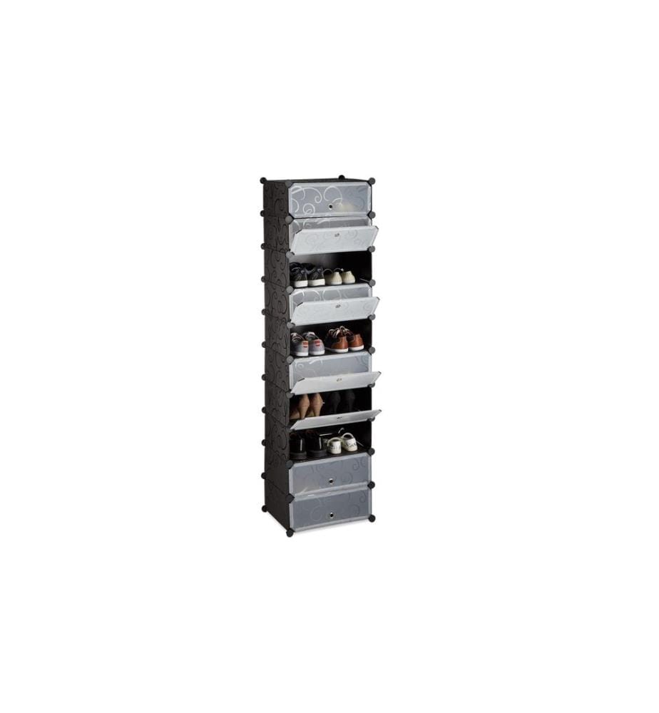 RELAXDAYS - Armoire à chaussures avec 10 niveaux 176 x 49 cm, Noir/Transparent