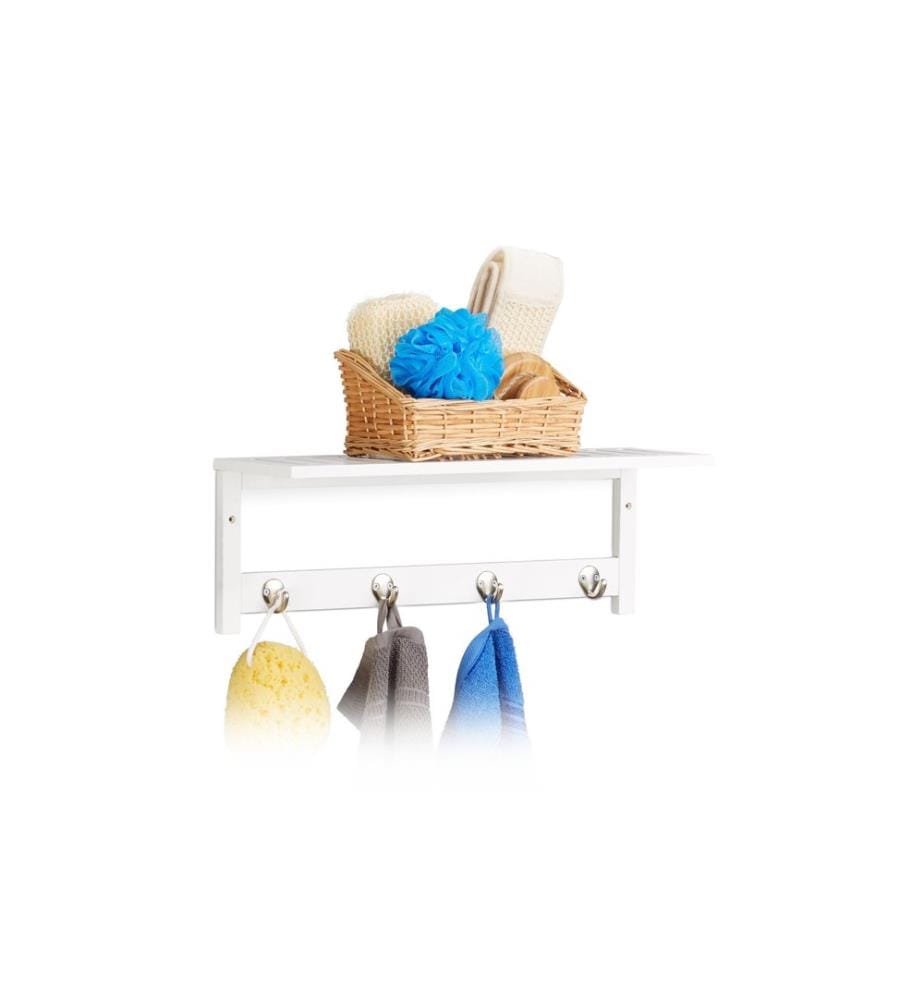RELAXDAYS - Wandregal mit 4 Haken 50 cm x 17.5 cm, Weiss