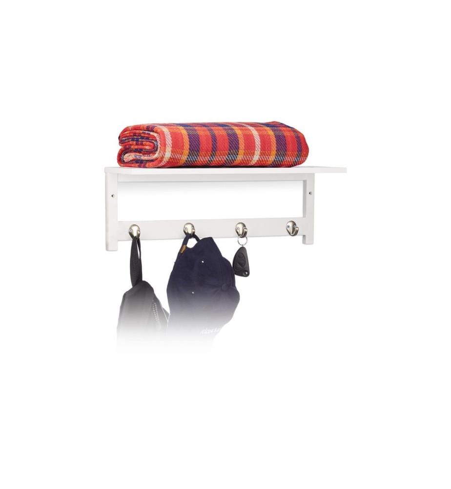 RELAXDAYS - Wandregal mit 4 Haken 50 cm x 17.5 cm, Weiss