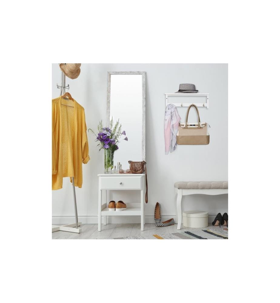 RELAXDAYS - Wandregal mit 4 Haken 50 cm x 17.5 cm, Weiss