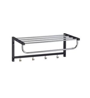 RELAXDAYS - Wandgarderobe mit Ablage 4 Haken, Schwarz/Silber