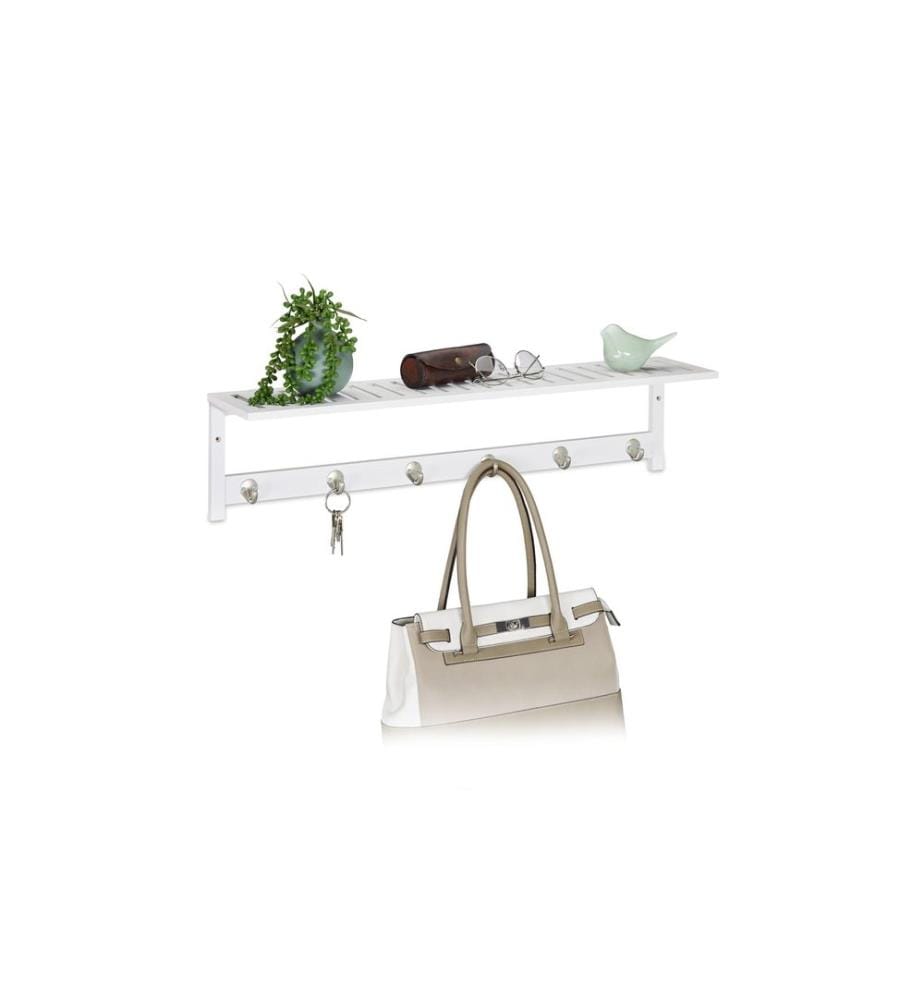RELAXDAYS - Wandgarderobe mit Ablage 6 Haken, Weiss