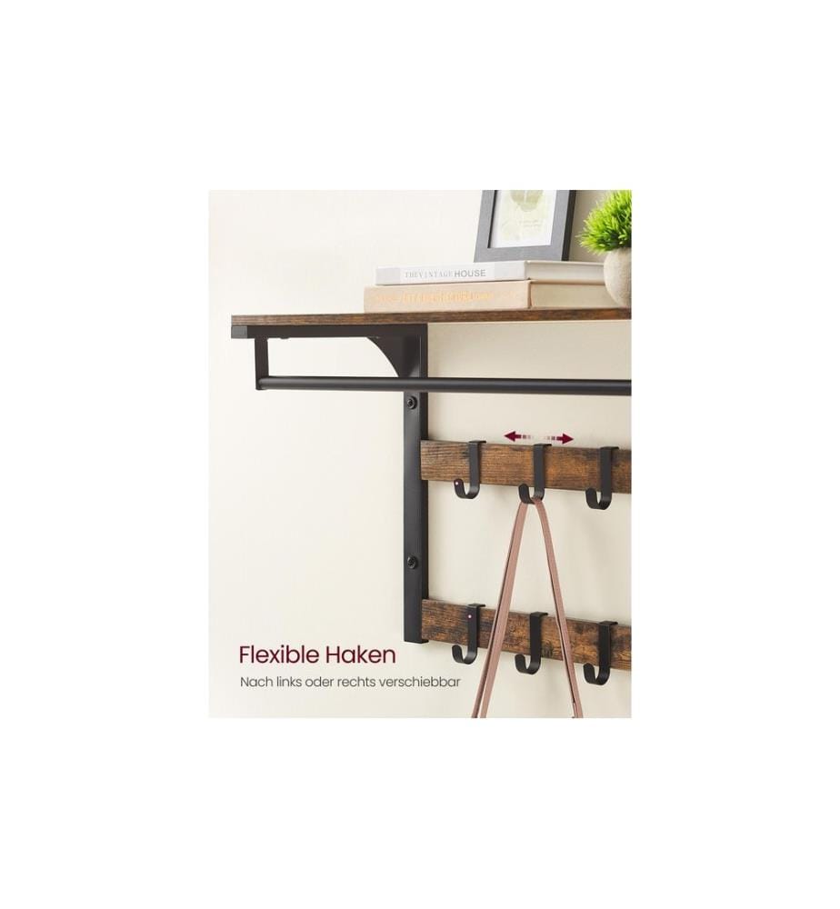 VASAGLE - Wandgarderobe mit Ablage 65 x 42 cm, Braun/Schwarz