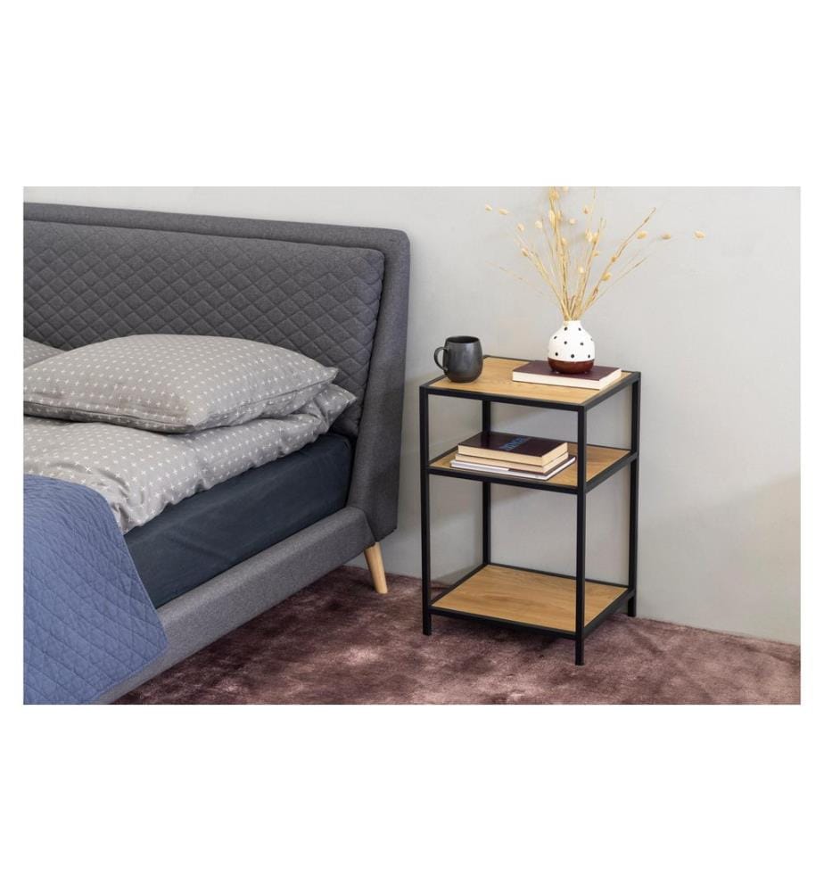 AC Design - Table de nuit Seaford 42 x 35 x 63 cm, Nature/Noir