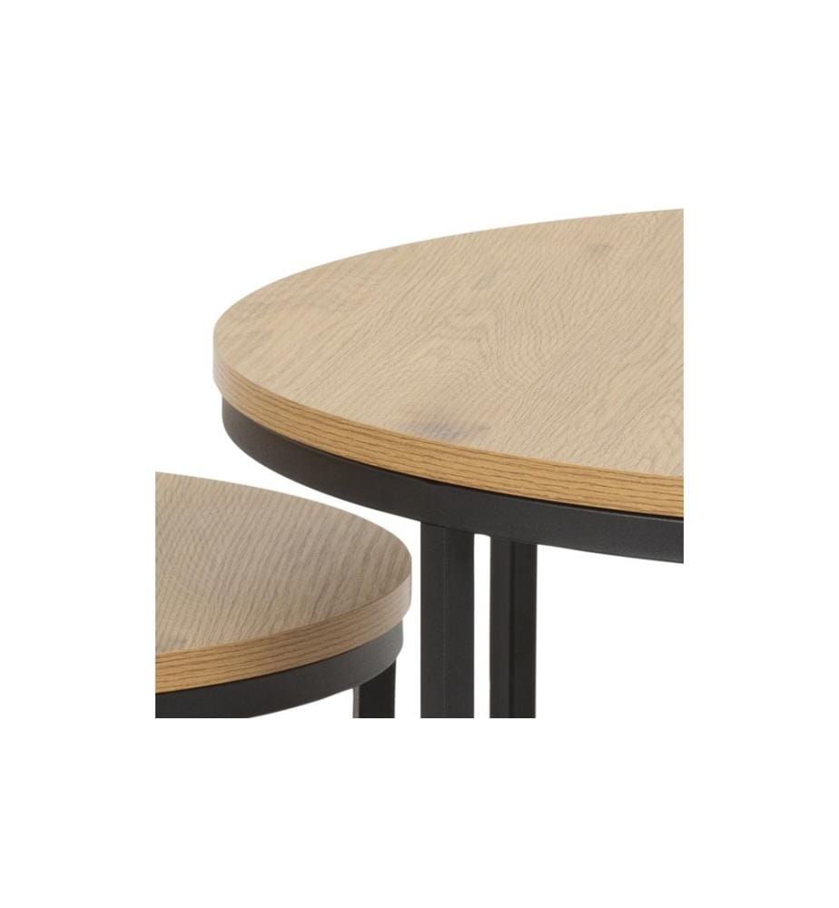 AC Design - Table basse Spiro Ø 80/ 50 cm, 2 pièces, Nature/Noir
