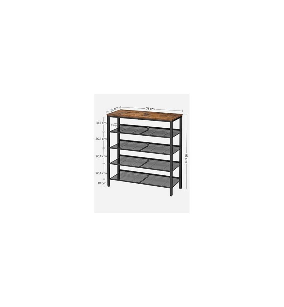 VASAGLE - Schuhregal mit 5 Ablagen 75 x 93, Braun/Schwarz