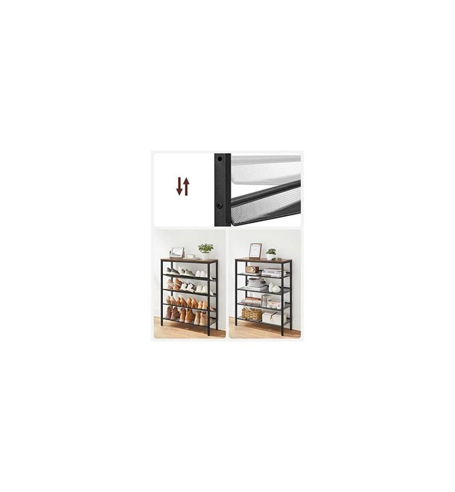 VASAGLE - Schuhregal mit 5 Ablagen 75 x 93, Braun/Schwarz