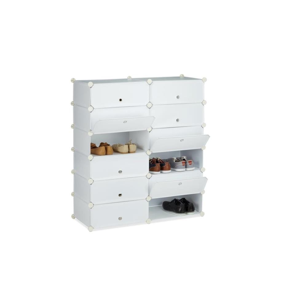 RELAXDAYS - Schuhschrank mit 12 Fächern Silber/Transparent/Weiss
