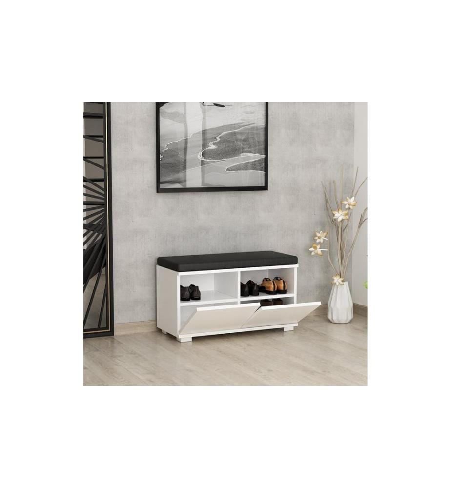 Woody Fashion - Armoire à chaussures Drago 80 x 42 x 35 cm, blanc/noir