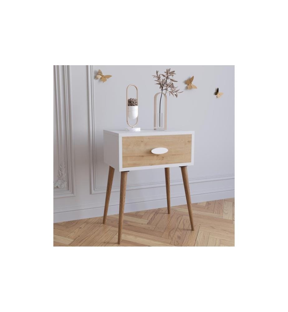 VCM - Table de nuit Singol L 44.5 x 60 cm,  Chêne miel/blanc