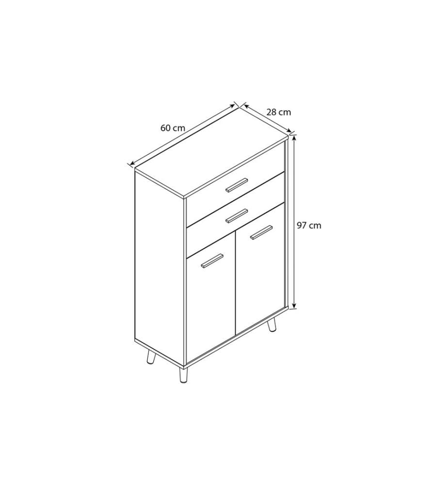 VCM - Commode Lindas 60 x 97 cm,  Blanc/Anthracite
