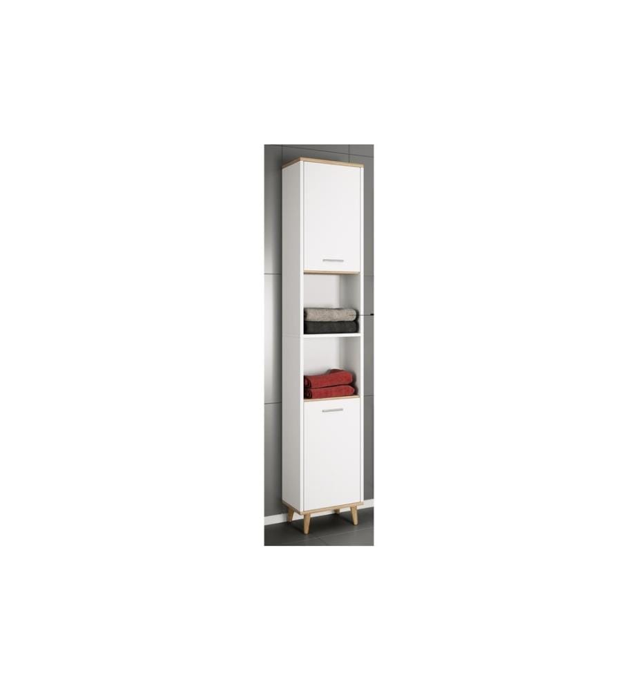 VCM - Badezimmerregal Landos 32 x 184 cm, Weiss/Honig-Eiche