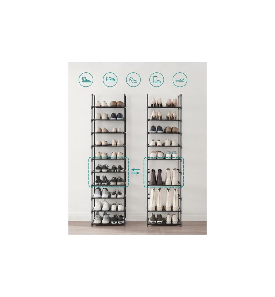 Songmics - Étagère à chaussures avec 10 étagères 45 x 173 cm, Gris