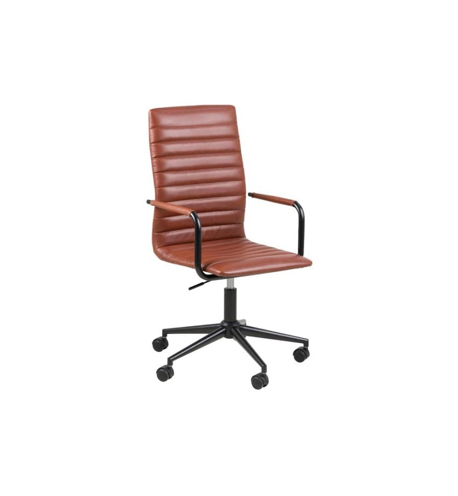 AC Design - Chaise de bureau Winslow, avec dossier et accoudoirs rembourrés, cognac