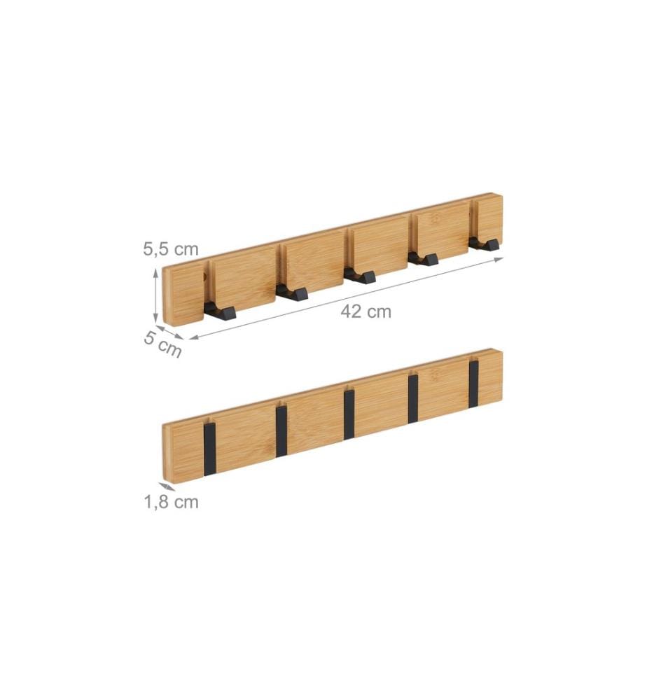 RELAXDAYS - Türgarderobe mit 5 Haken, Hellbraun/Schwarz