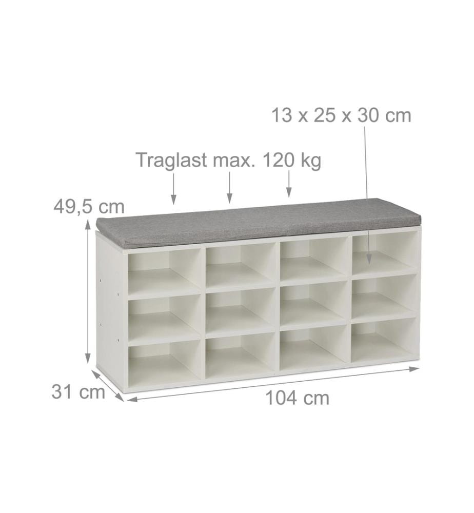RELAXDAYS - Banc à chaussures avec assise avec 12 compartiments, Gris/Blanc