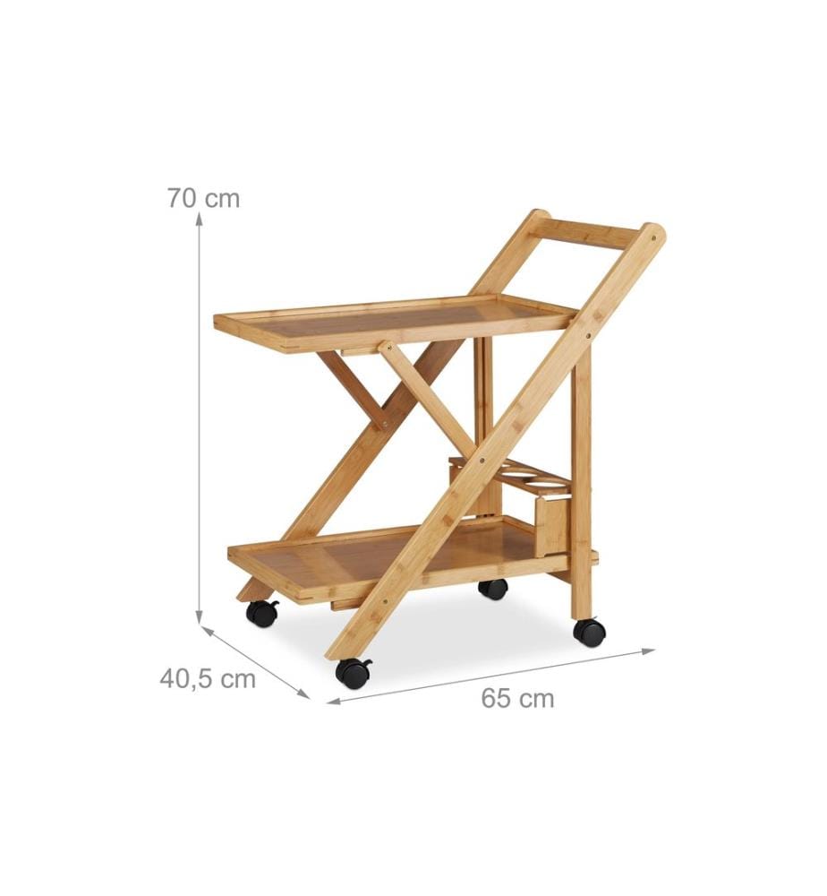 RELAXDAYS - Servierwagen mit 2 Ablagen 70 x 40.5 x 65 cm, Braun/Schwarz