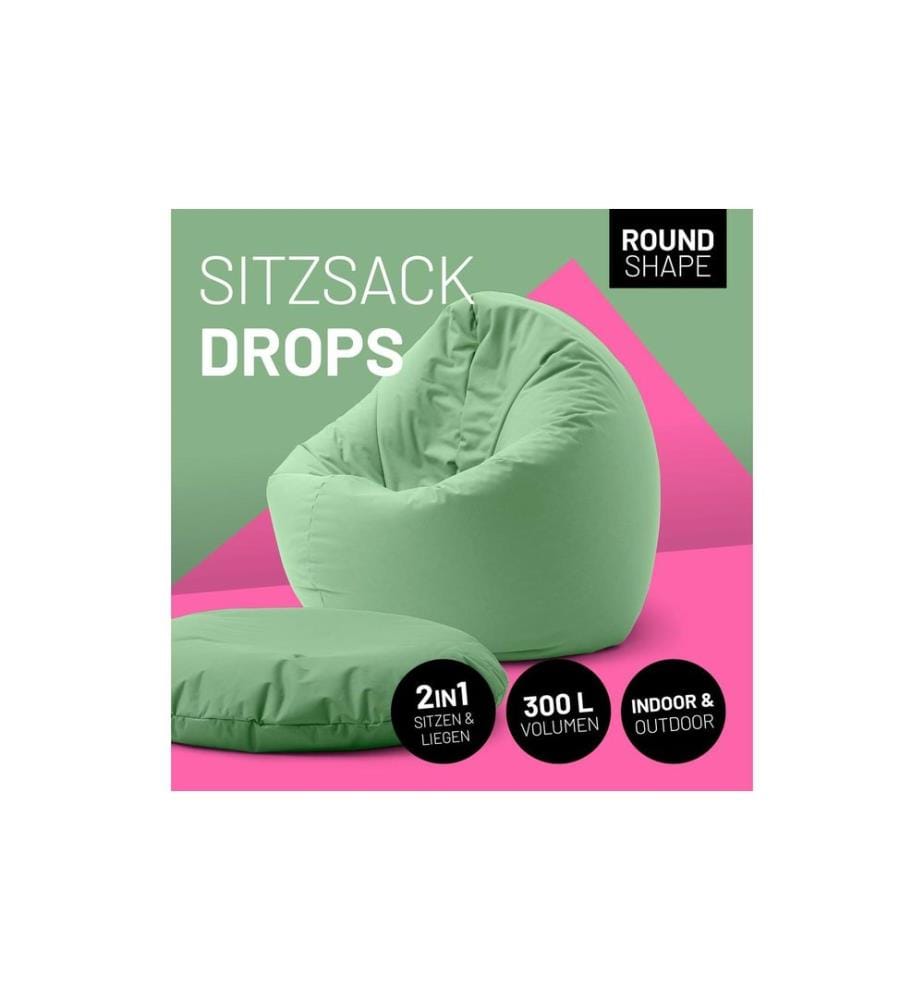 Lumaland - Runder Sitzsack 2 in 1, 300 l Polyester (PES), Hellgrün