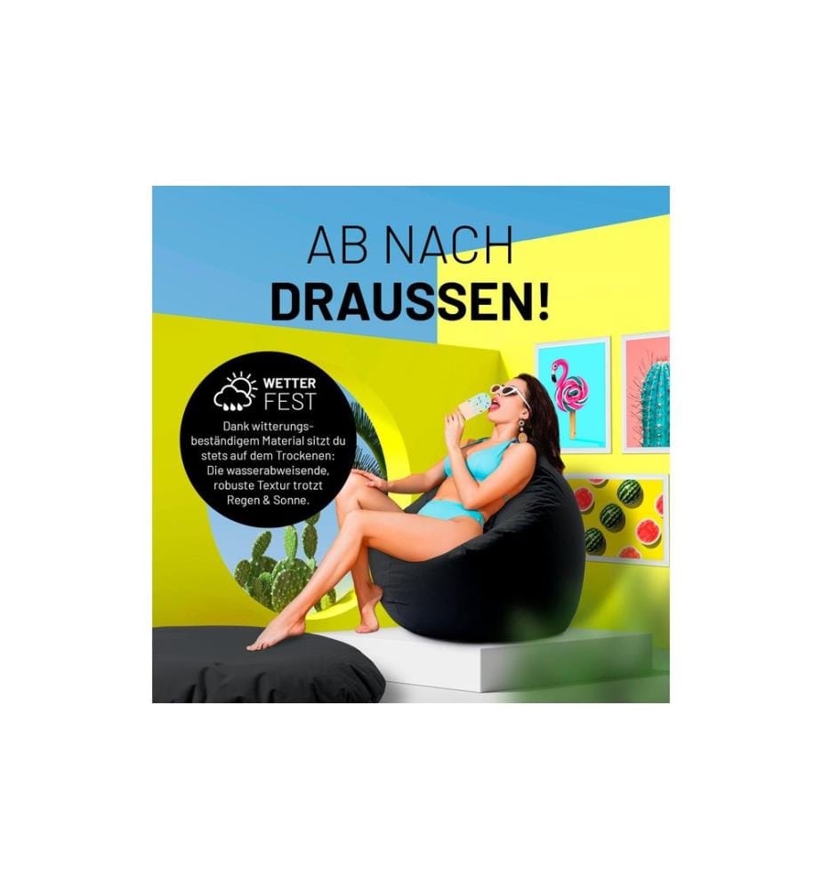Lumaland - Runder Sitzsack 2 in 1, 300 l Polyester (PES), Schwarz