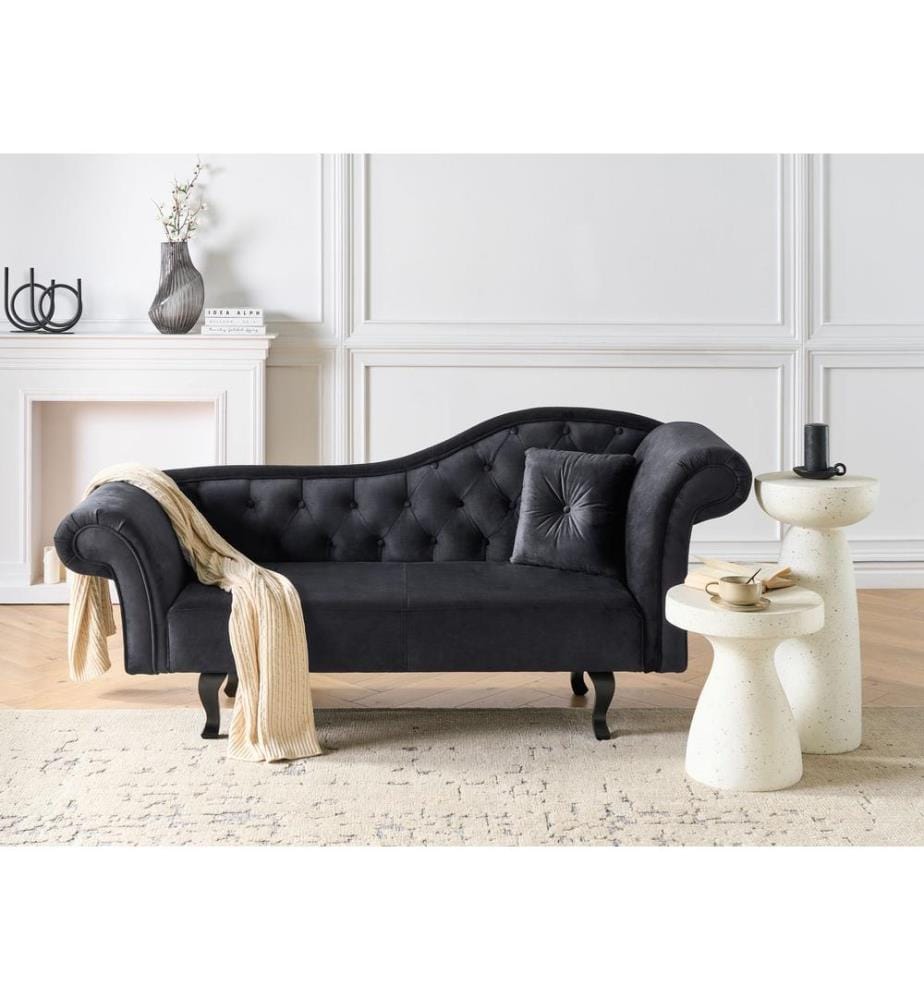 Chaise longue versione destra LATTES II Velluto Nero con cuscino