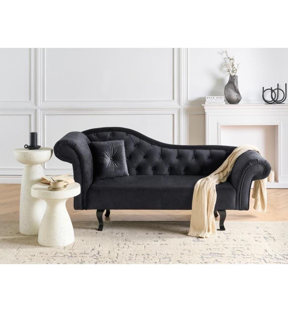 Chaise longue versione sinistra LATTES II Velluto Nero con cuscino