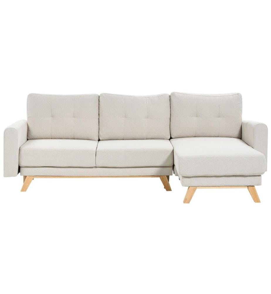 Schlafsofa 3-Sitzer SIRO Stoff Hellbeige mit Stauraum linksseitig