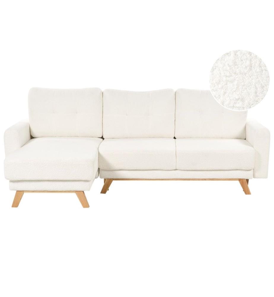 Corner Sofa Bed 3 Seater SIRO Boucle Off-White with Storage Right Hand
