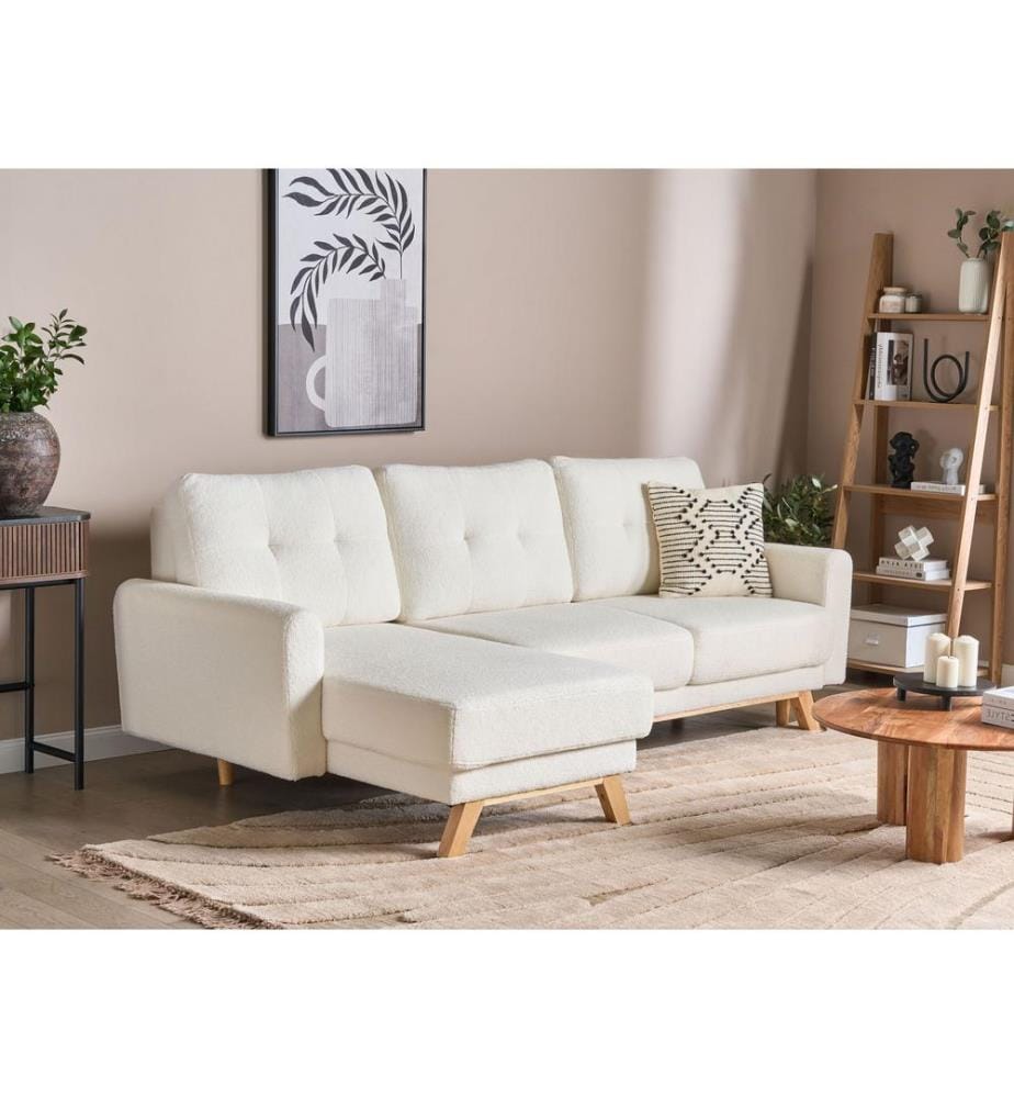 Corner Sofa Bed 3 Seater SIRO Boucle Off-White with Storage Right Hand