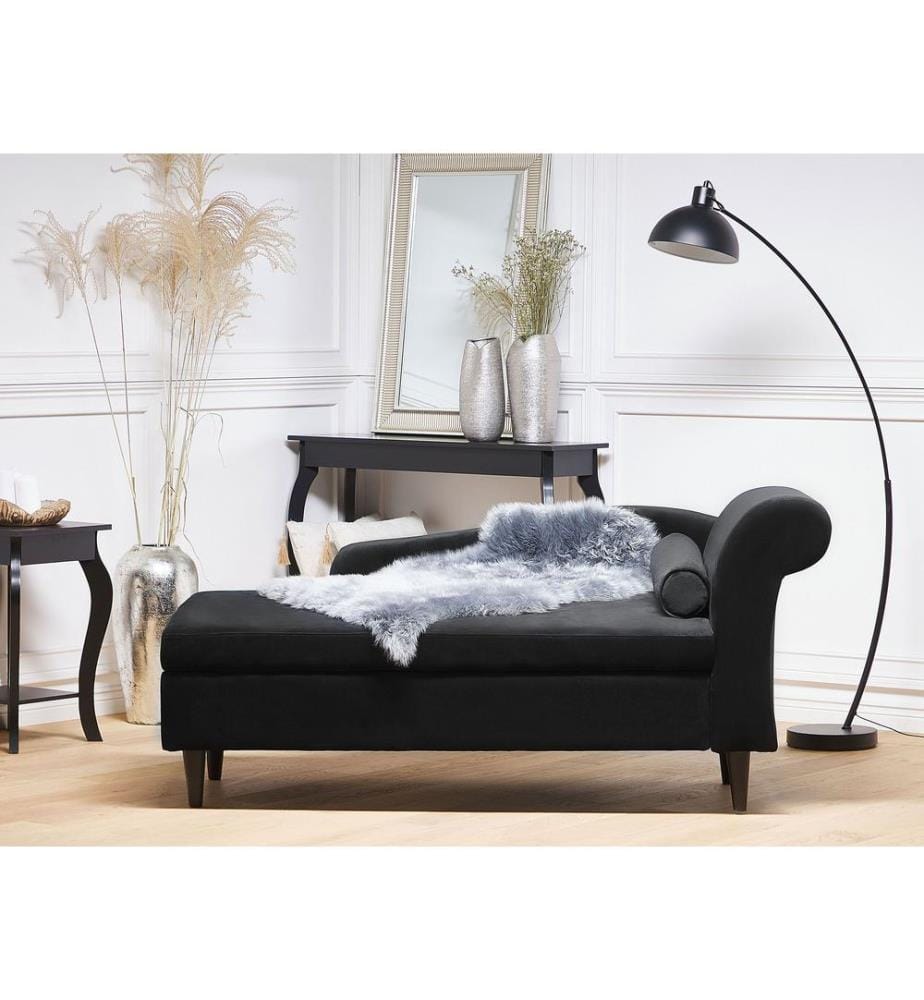 Rechtsseitige Chaiselongue LUIRO Samtstoff Schwarz mit Stauraum