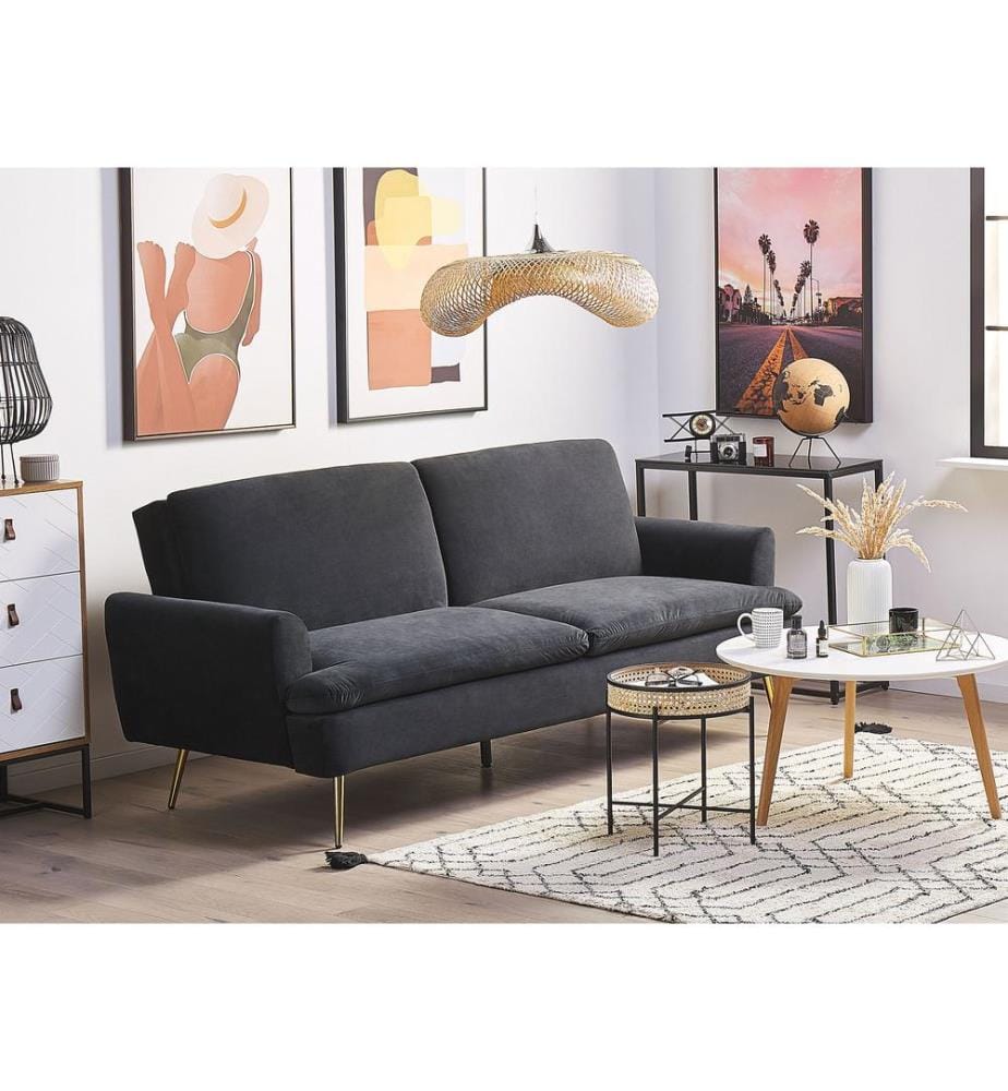 Schlafsofa 3-Sitzer VETTRE Samtstoff Schwarz