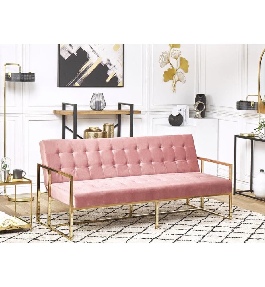 Schlafsofa 3-Sitzer MARSTAL Samtstoff Rosa